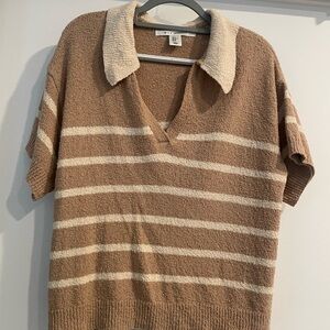 Max Studio Tan and Cream V-Neck Sweater